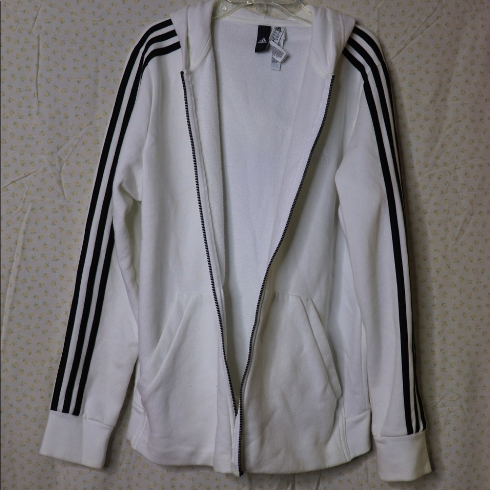 White Adidas Zip-Up Jacket